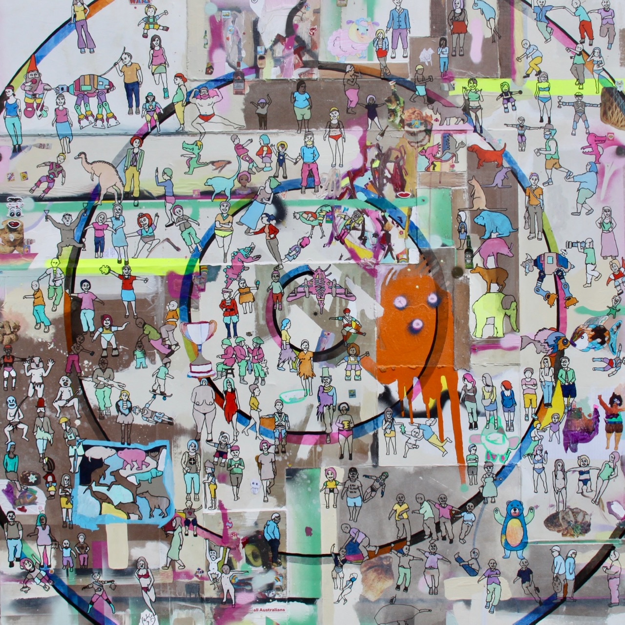 We are the Target, Acrylic and mixed media on recycled boards, 2022
