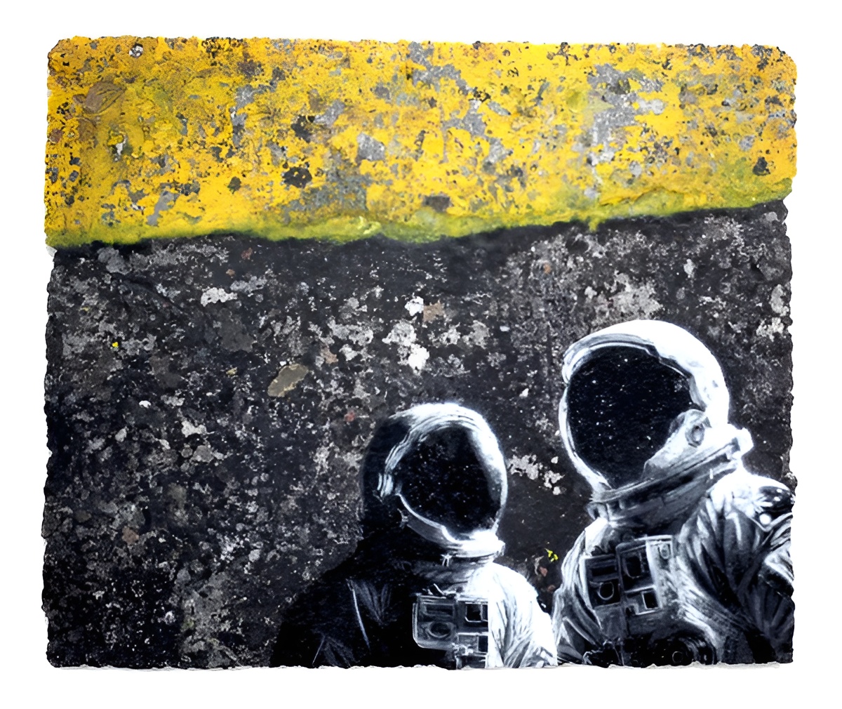 Flat Sun Society (2025), Aerosol, pigmented resin and urban surface on fibreglass